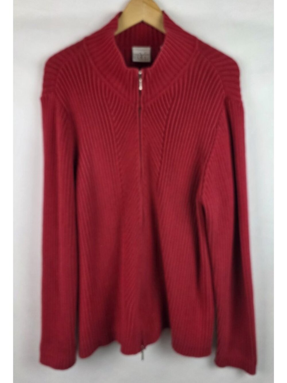 Villager Sport Liz Claiborne Womens Cardigan Sweater Size 1X Red Ribbed Full Zip